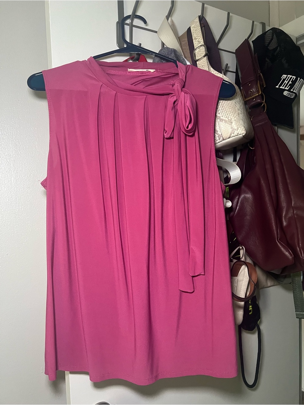 Sleeveless Tie-Neck Blouse in Fuchsia Pink